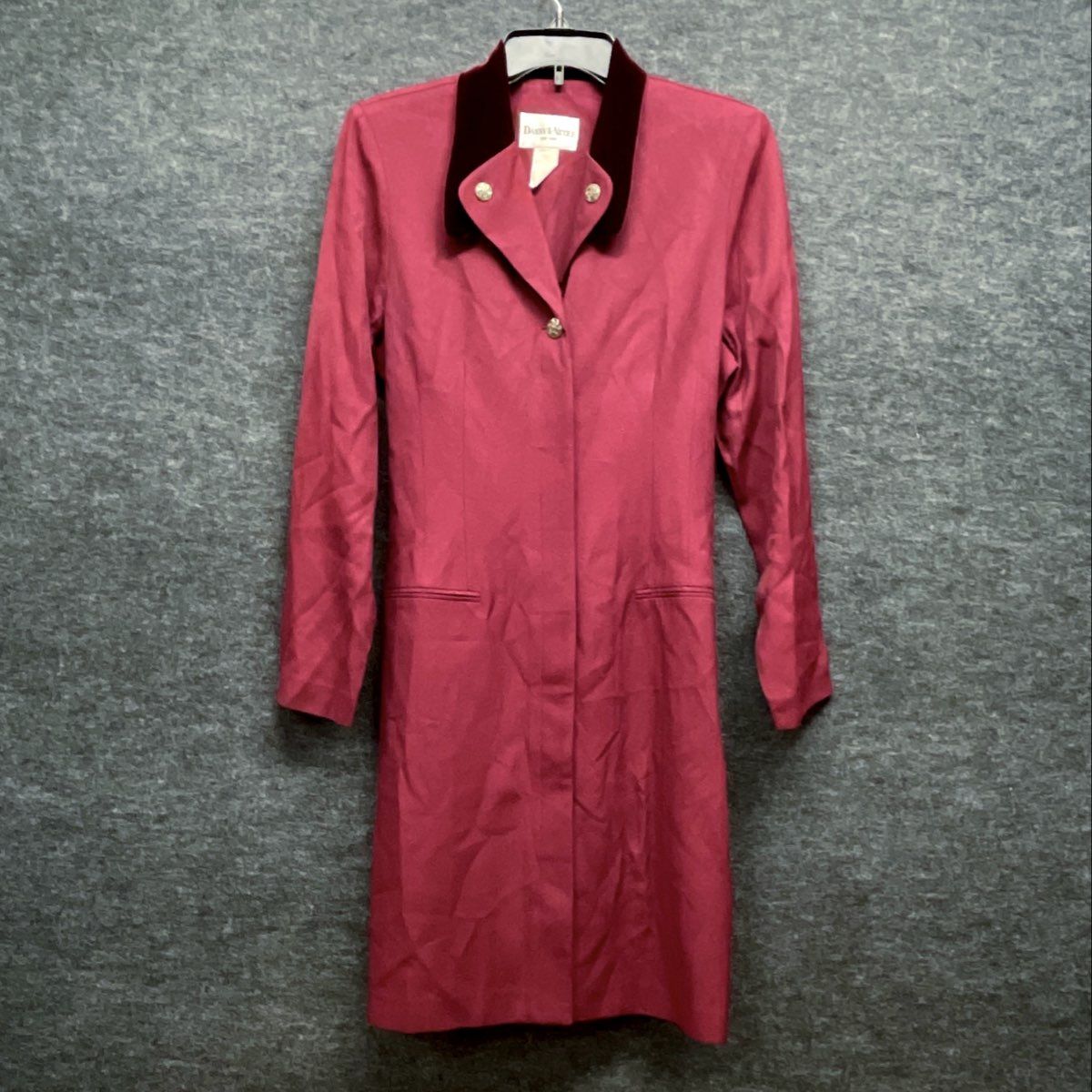 Vintage 90s Danny & Nicole Women's Burgundy Velvet Collar Coat Dress Sz 8