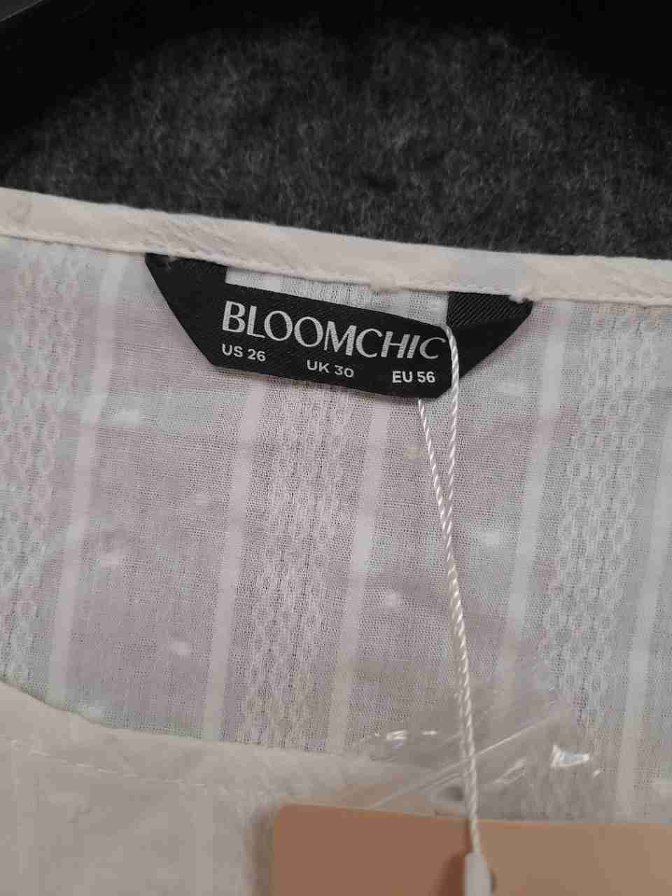 Bloomchic Women's White Swiss Dot Eyelet Stripe Puff Sleeve Blouse NWT Sz 26