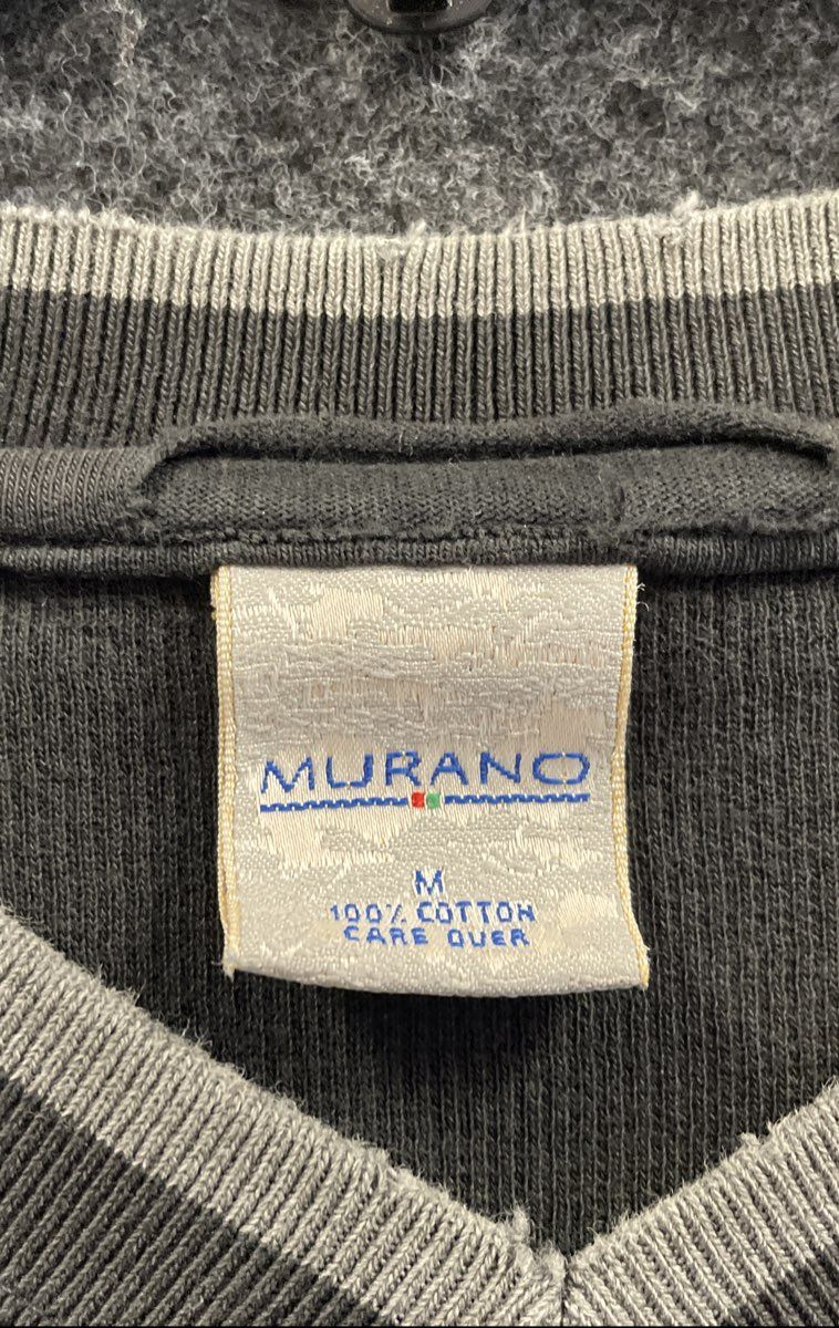 Murano Men's Long Sleeve Shirt Black Gray Colorblock V-Neck Cotton Size M