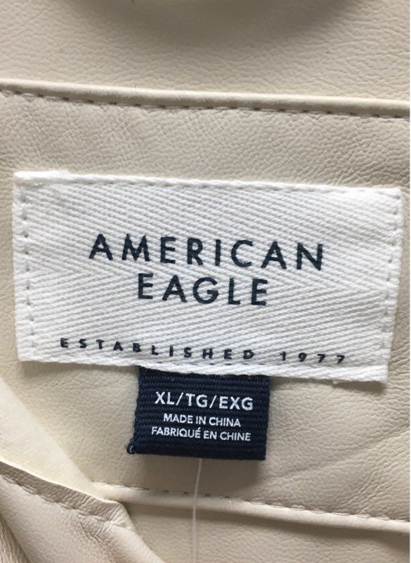 American Eagle Women's Cream Faux Leather Oversized Button Down Shacket Sz XL
