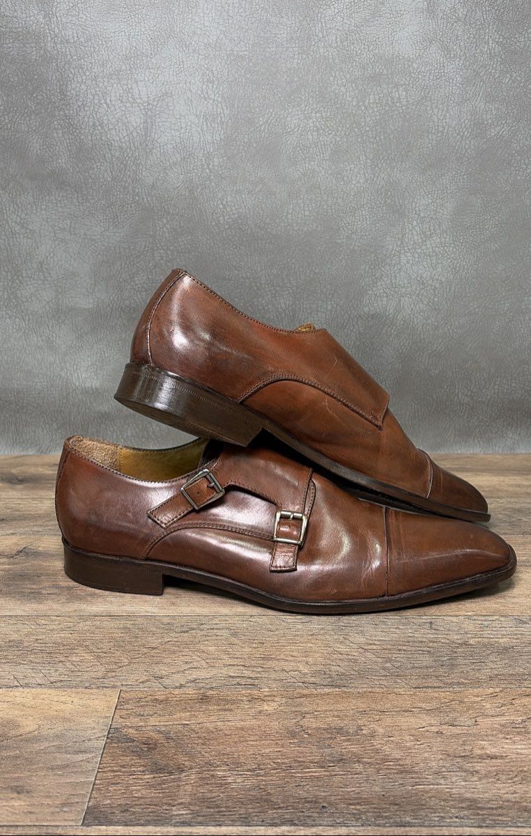 Mercanti Fiorentini Double Monk Strap Cap Toe Brown Leather Dress Shoes Size 9.5