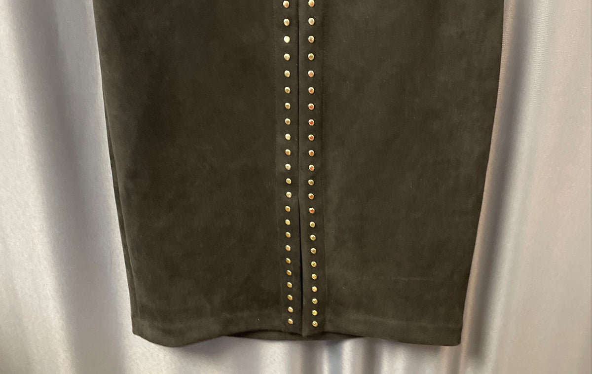 White House Black Market Women's Black Studded Suede Pencil Skirt Sz 00 NWT