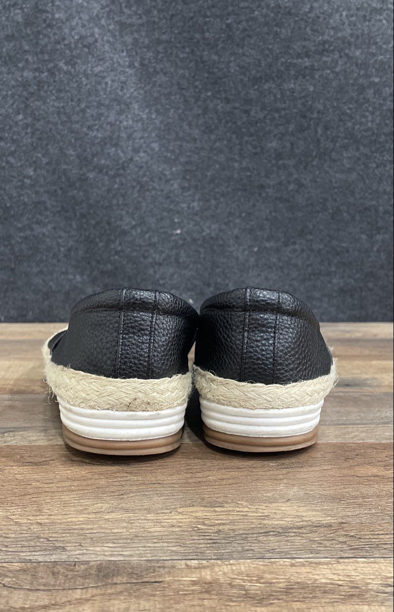 Anne Klein Joy Black Faux Leather Zipper Espadrille Flats Size 9M