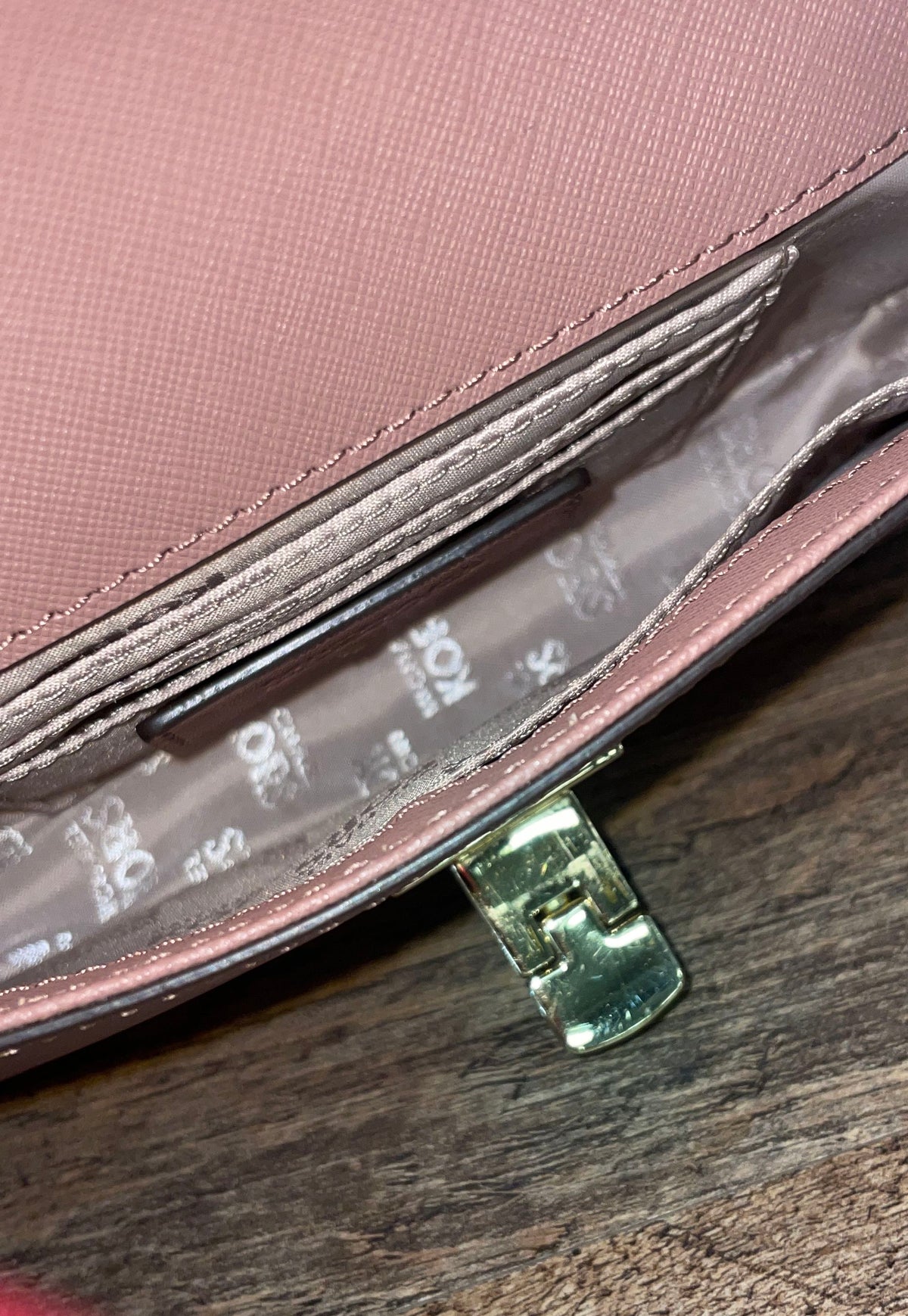 Michael Kors Pink Saffiano Leather Double Pouch Turn-Lock Crossbody Bag Gold