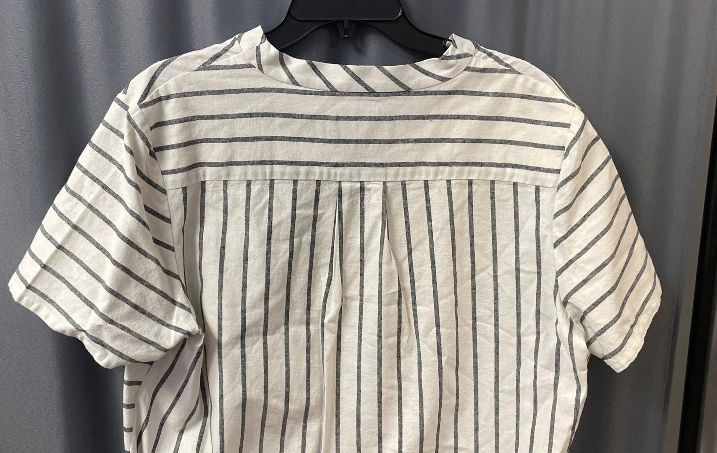 Land's End Women's Striped Cotton Linen V-Neck Short Sleeve Shift Dress Sz 16
