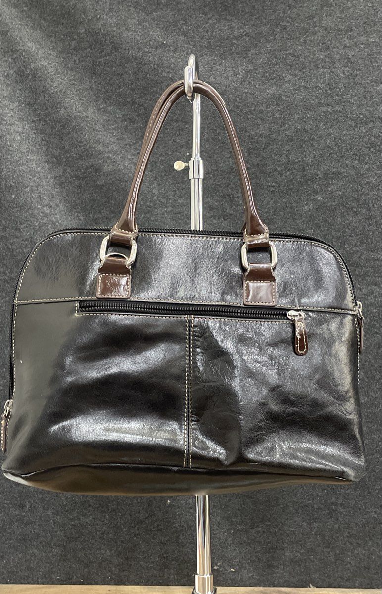 Giani Bernini Black Brown Leather Satchel Shoulder Bag Silver Hardware