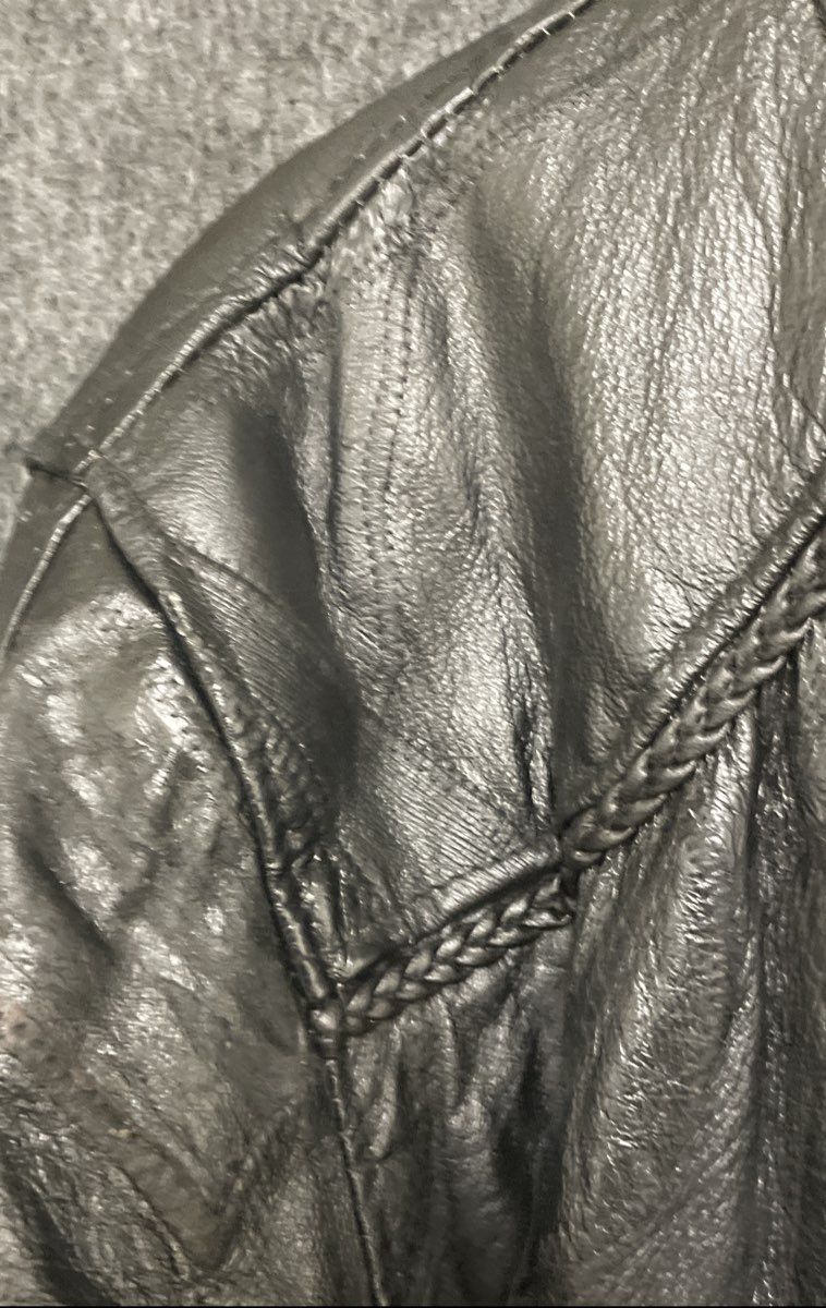 Vintage Y2K Diamond Plate Women's Black Patchwork Leather Biker Jacket Sz L