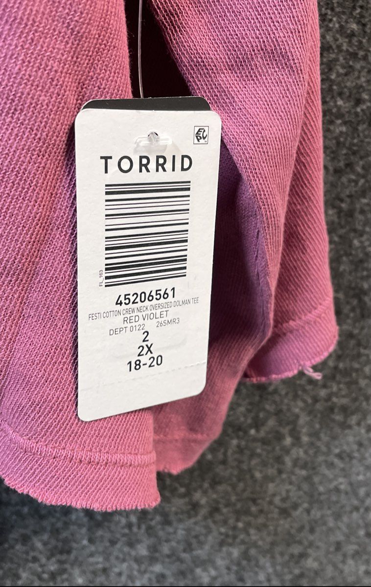 Torrid Women's Festi Cotton Oversized Crew Neck Dolman Red Violet Sz 2X NWT