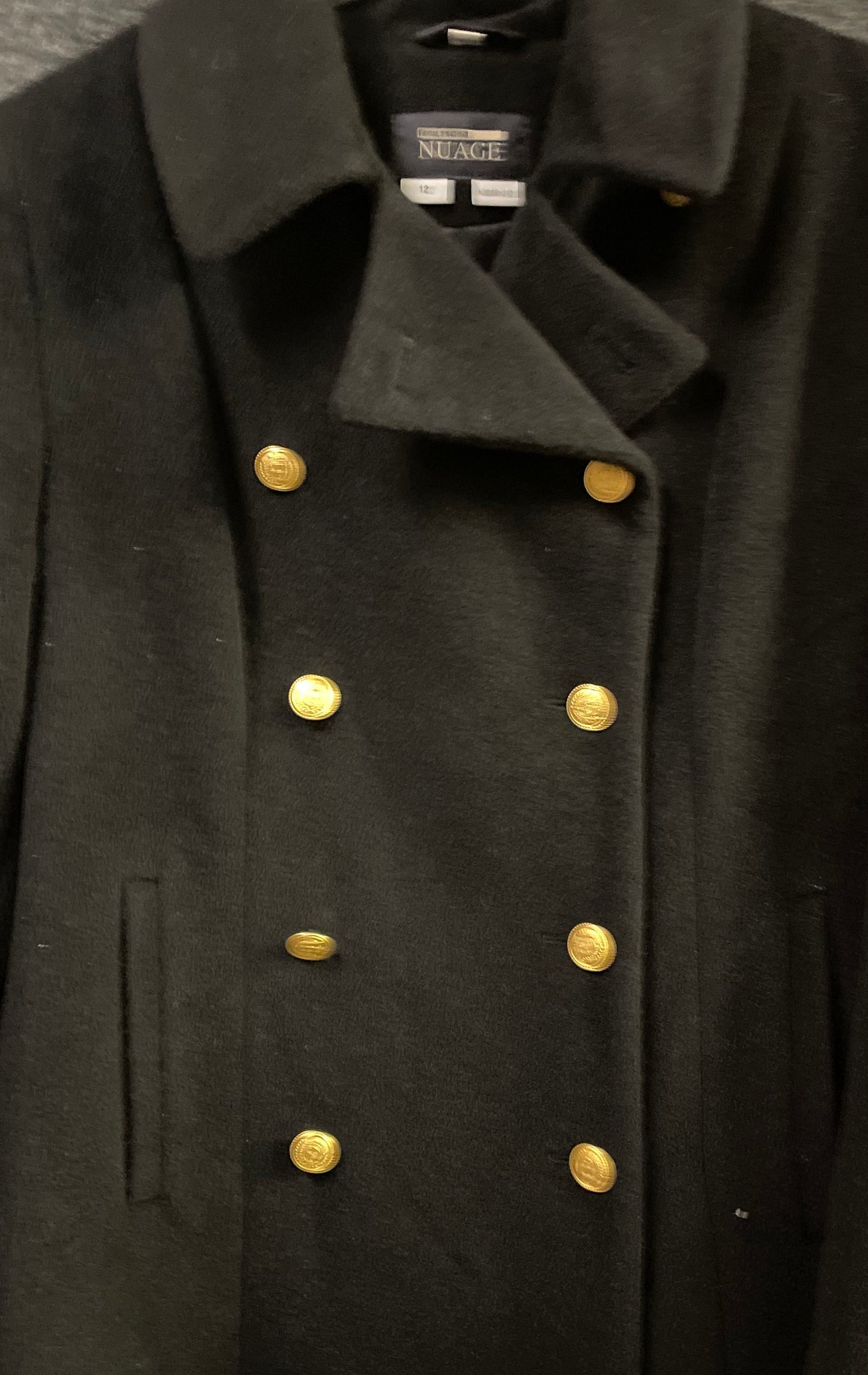 Vintage Y2K Nuage Collection Women's Black Double Breasted Trench Coat Sz 12