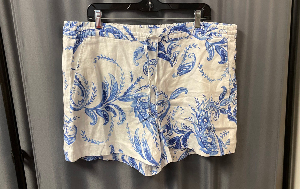 Lauren Ralph Lauren Women's White Blue Paisley Patterned Linen Shorts Sz XL