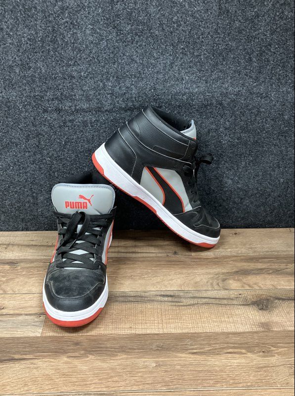 Puma Rebound Layup Piping Black Red Grey Men's High Top Sneakers Size 10.5