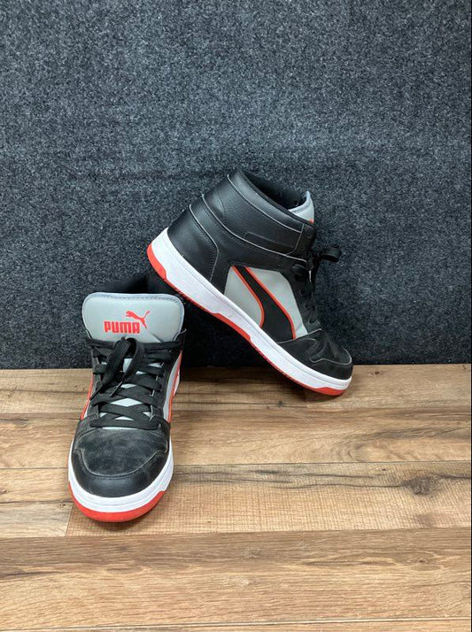 Puma Rebound Layup Piping Black Red Grey Men's High Top Sneakers Size 10.5