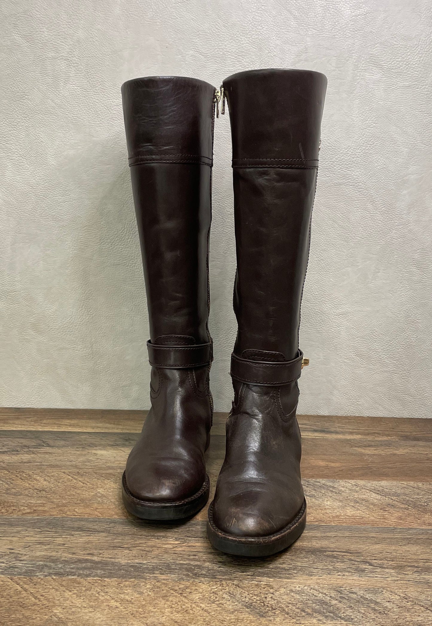 Coach Eva Extended Calf Brown Leather Knee High Riding Boots Size 6B