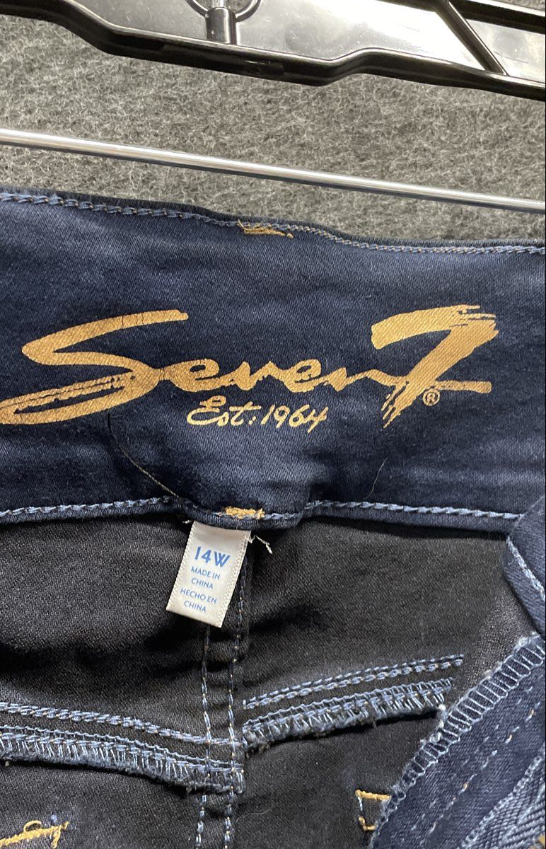 Seven7 Women's Blue Denim Look Sweatpants Dark Wash Cropped Jeggings Sz 14W