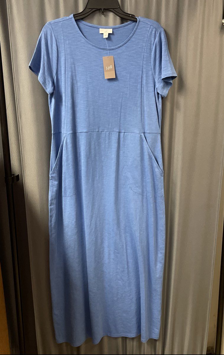 J. Jill Women's Blue Opal Slub Knit T-Shirt Pocket Dress NWT Sz S