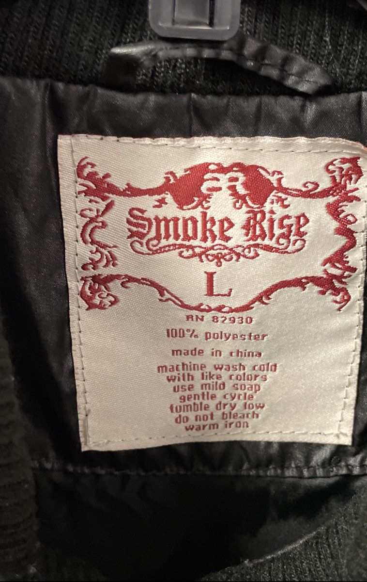 Smoke Rise Mens Black Retro Military Bomber Jacket Full Zip Coated Sz L