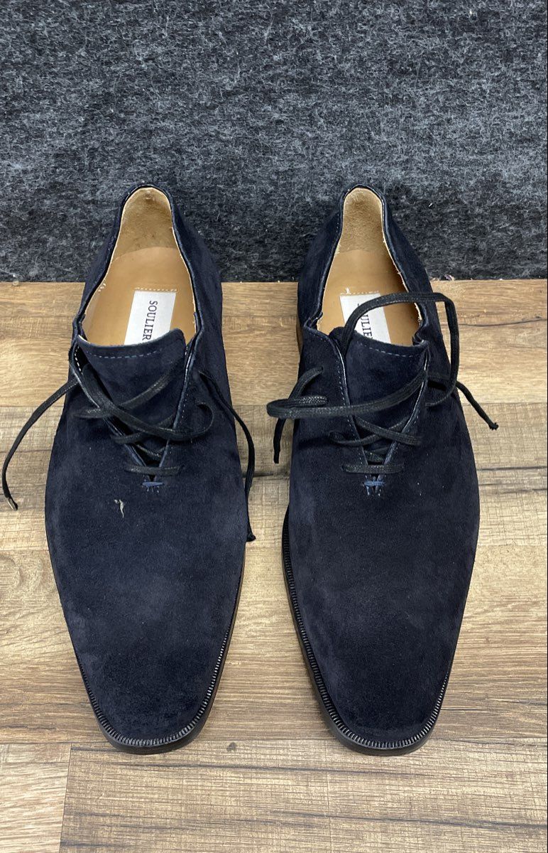 Soulier Navy Blue Suede Wholecut Derby Dress Shoes Made In Italy Size 42