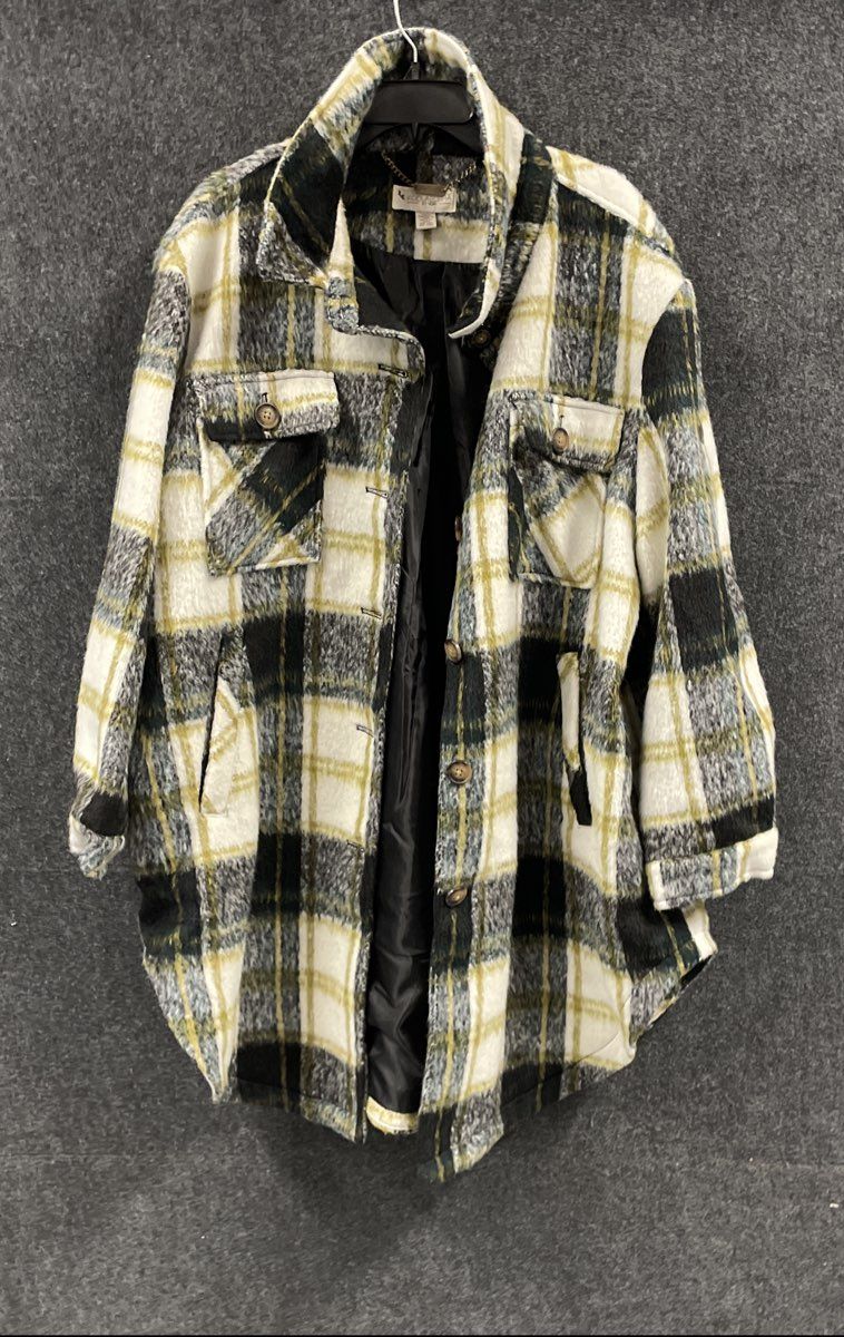 Koolaburra by UGG Women's White Black Olive Plaid Lined Shacket Jacket Sz XXL