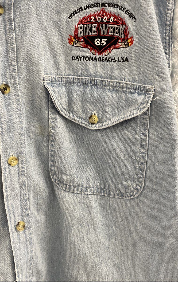 Bike Week Men's Light Blue Denim Vest 2006 Daytona Beach 65th Anniversary Sz XL