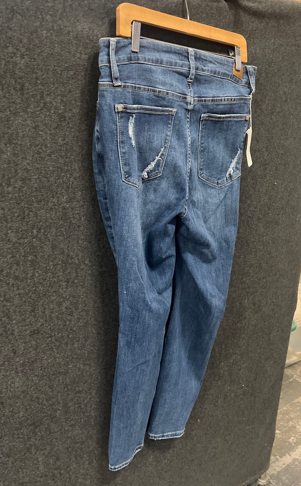 Judy Blue Women's High Rise Button Fly Distressed Skinny Blue Jeans Size 14W