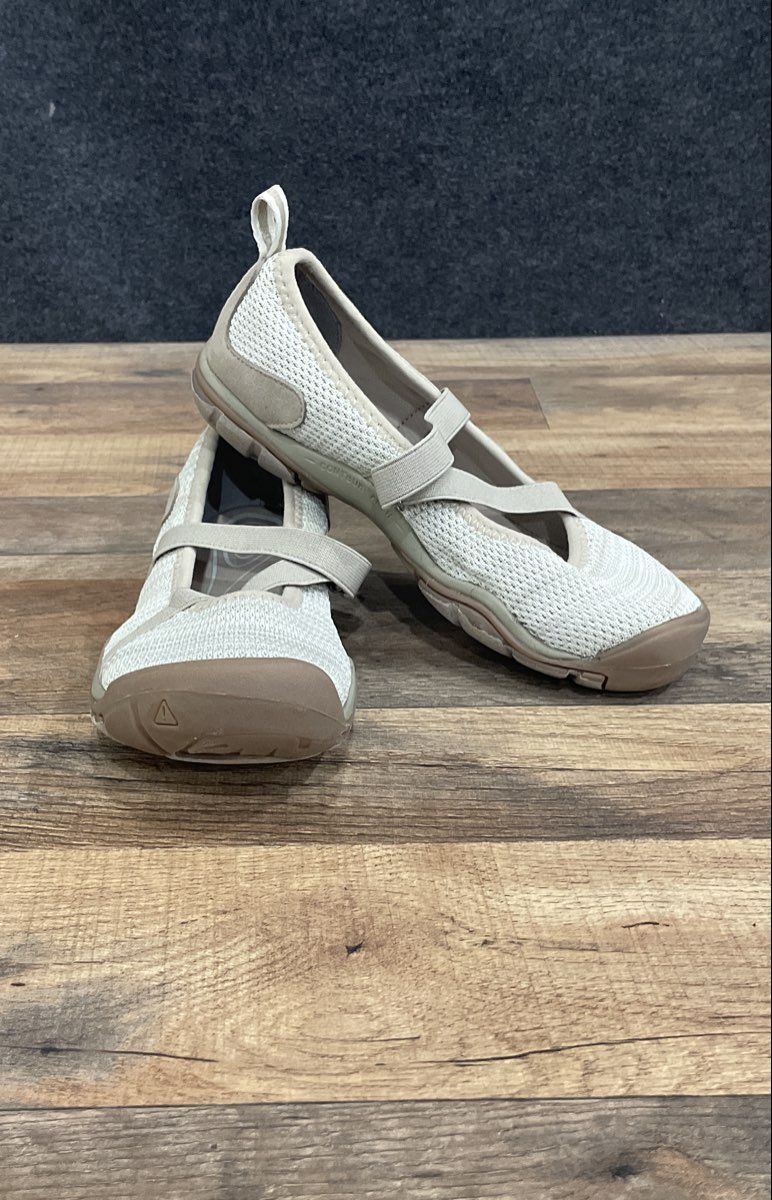 Keen Lorelai Mary Jane Silver Birch Grey Mesh Slip-On Shoes Women's Size 6.5