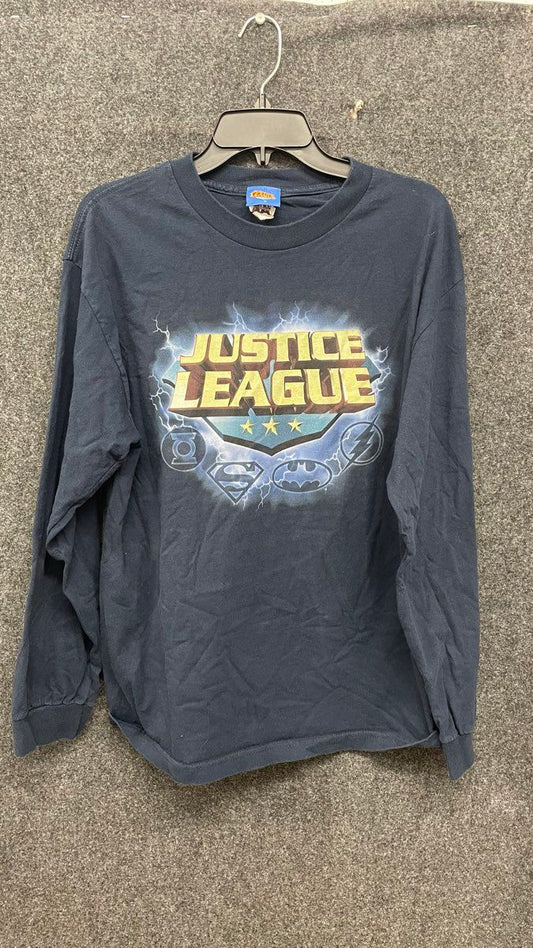 Justice League Men's Navy Blue Long Sleeve Graphic Shirt DC Comics Icons Sz L
