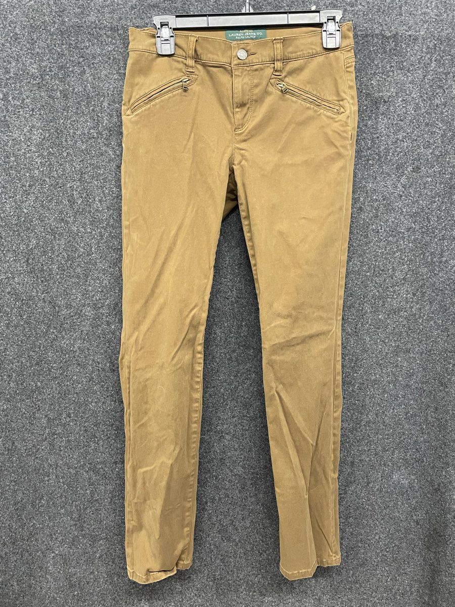 Lauren Jeans Co Ralph Lauren Women's Brown Moto Zipper Skinny Leg Pants Sz 2