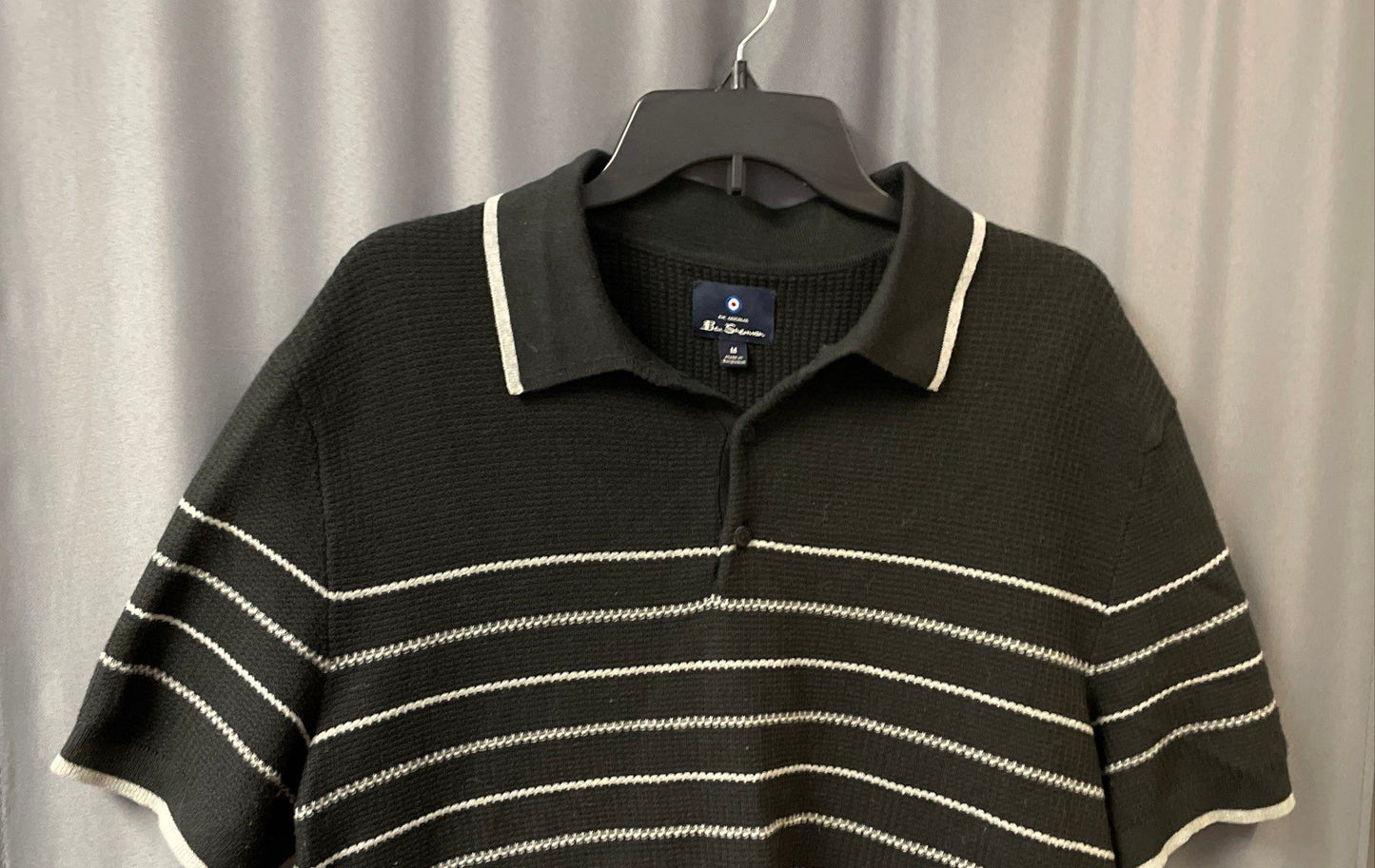 Ben Sherman Men's Black Gray Striped Short Sleeve Knit Polo Shirt Size M