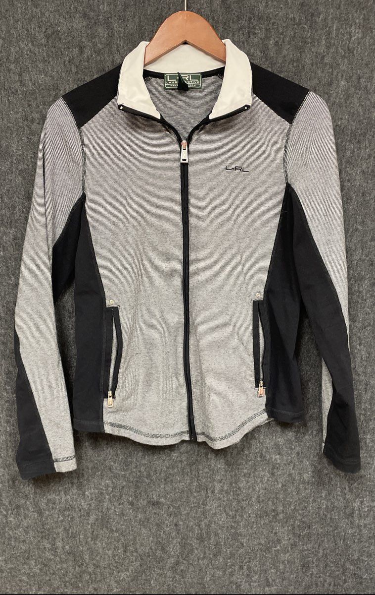 LRL Ralph Lauren Women's Full Zip Track Jacket Gray Black Colorblock Sz M