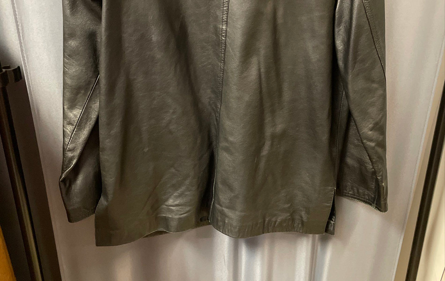Vera Pelle Men's Black Leather Car Coat Made in Italy Button Front Sz S