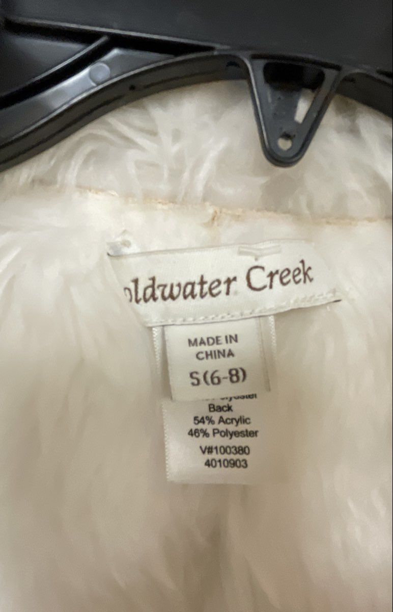 Coldwater Creek Women's Cream Faux Fur Shearling Open Front Vest Sz S 6-8