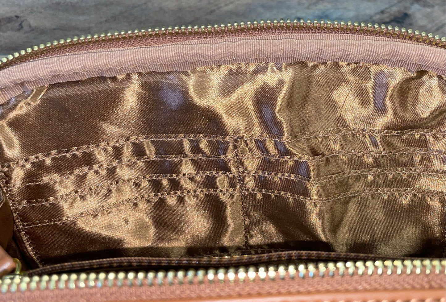 Joy & Iman Tan Double Zip Crossbody Bag Gold Hardware NWT