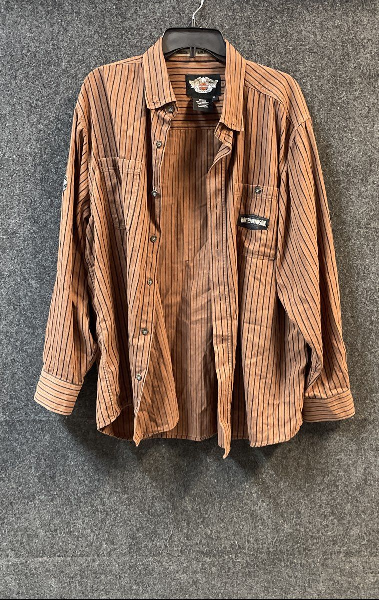 Vintage 00s Harley-Davidson Striped Embroidered Back Work Shirt Sz XL