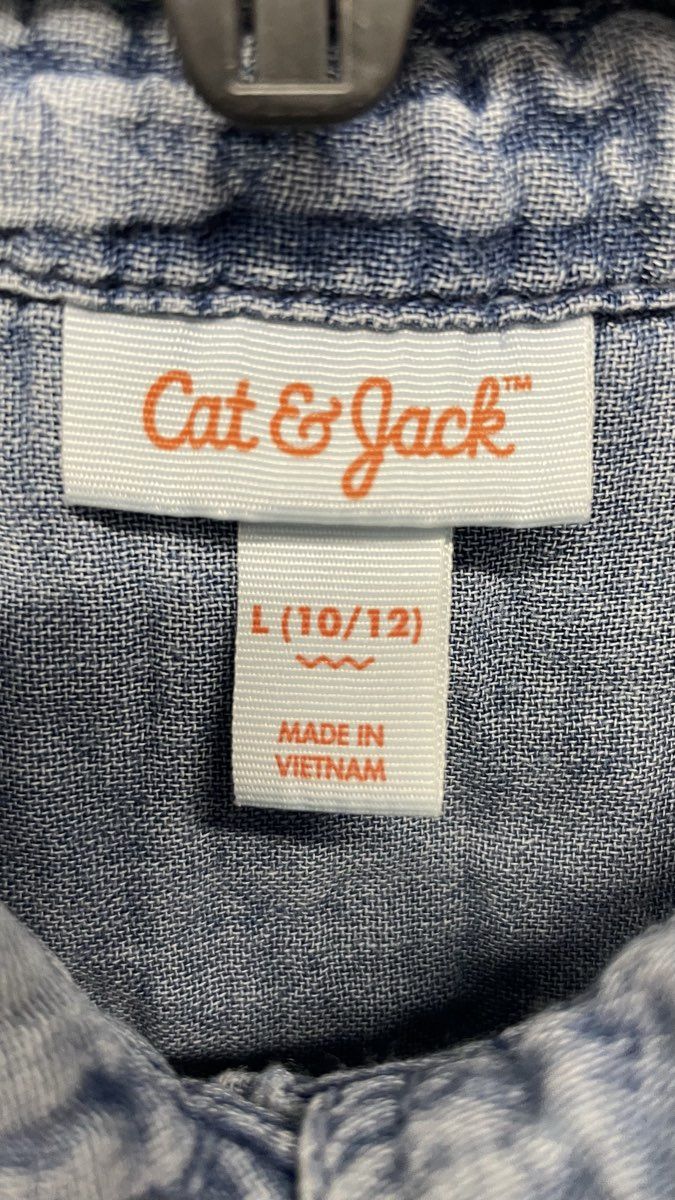 Cat & Jack Girls Blue Chambray Short Sleeve Button Front Jumpsuit Sz L 10/12
