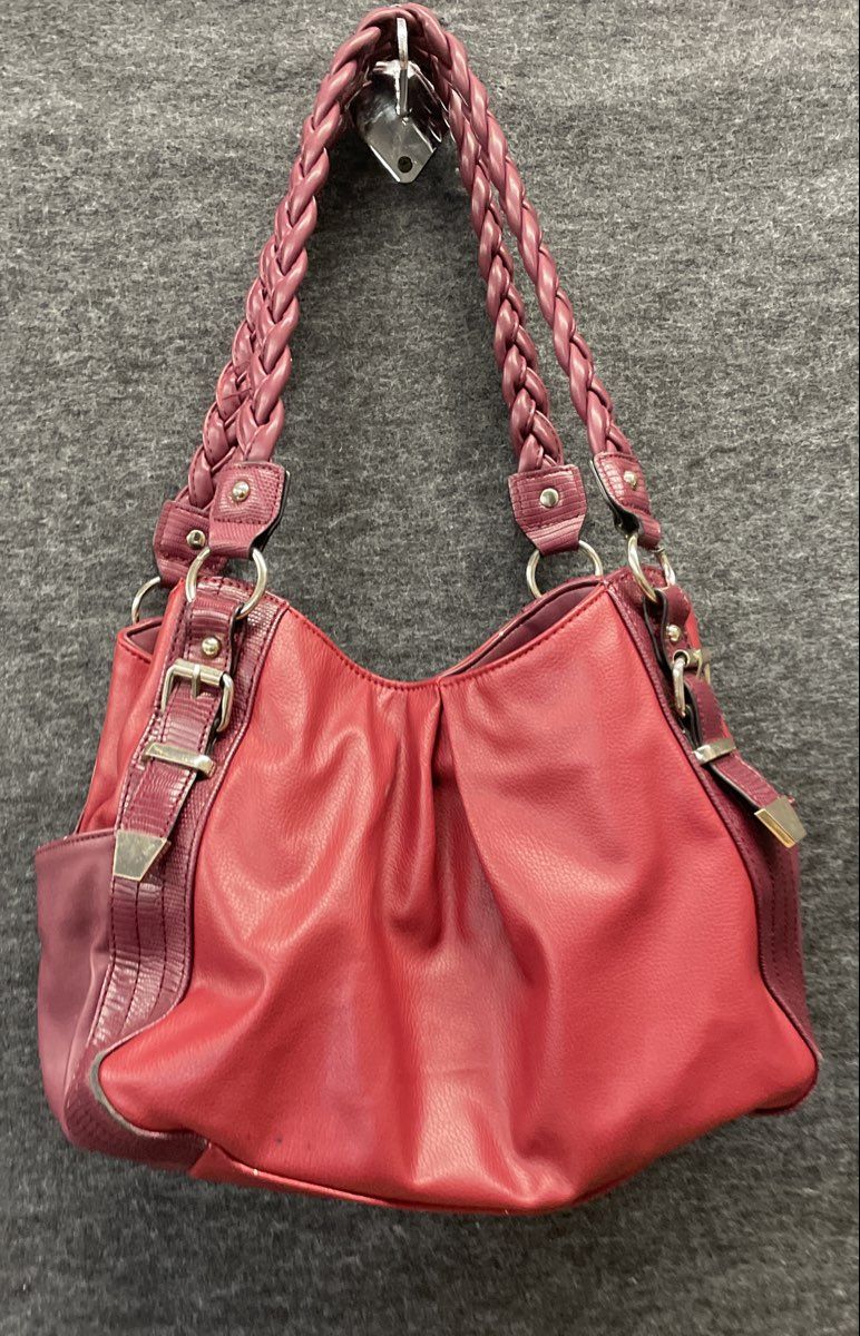 APT 9 Burgundy Red Faux Leather Braided Handle Large Shoulder Hobo Bag
