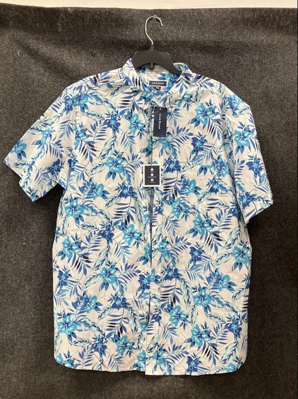 Club Room Men's Blue Floral Tropical Short Sleeve Button Down Shirt XXL NWT