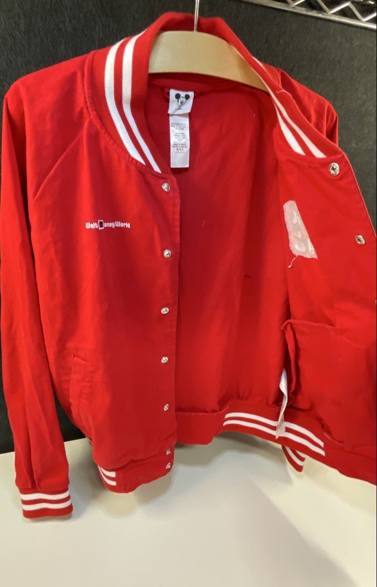 Disney Parks Mickey Mouse Walt Disney World Red Varsity Bomber Jacket Sz S