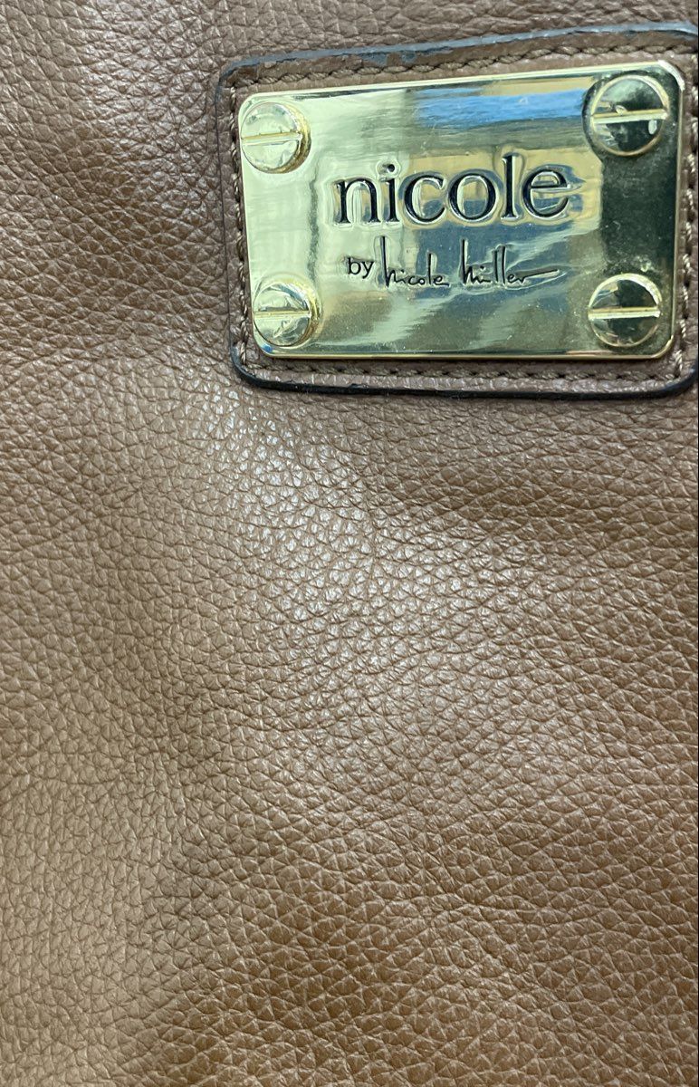 Nicole by Nicole Miller Brown Pebbled Tote Shoulder Bag Gold Hardware