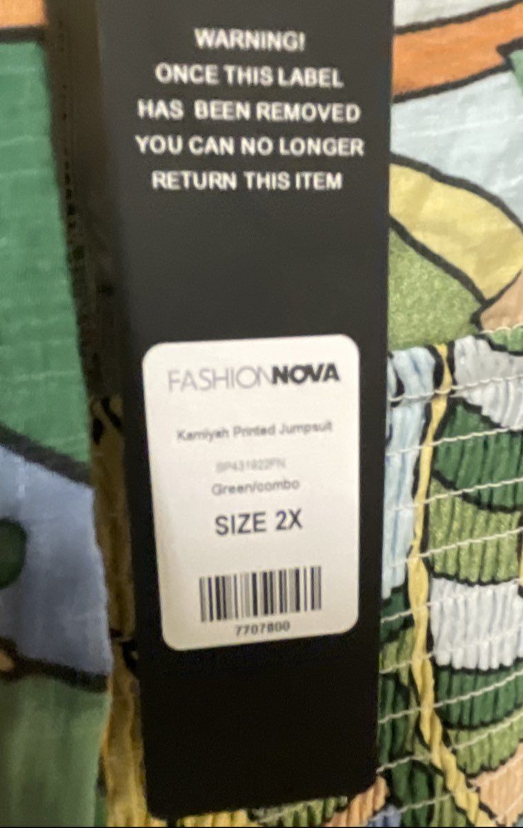 Fashion Nova Women's Kamiyah Printed Jumpsuit Green Abstract Smocked NWT Sz 2X