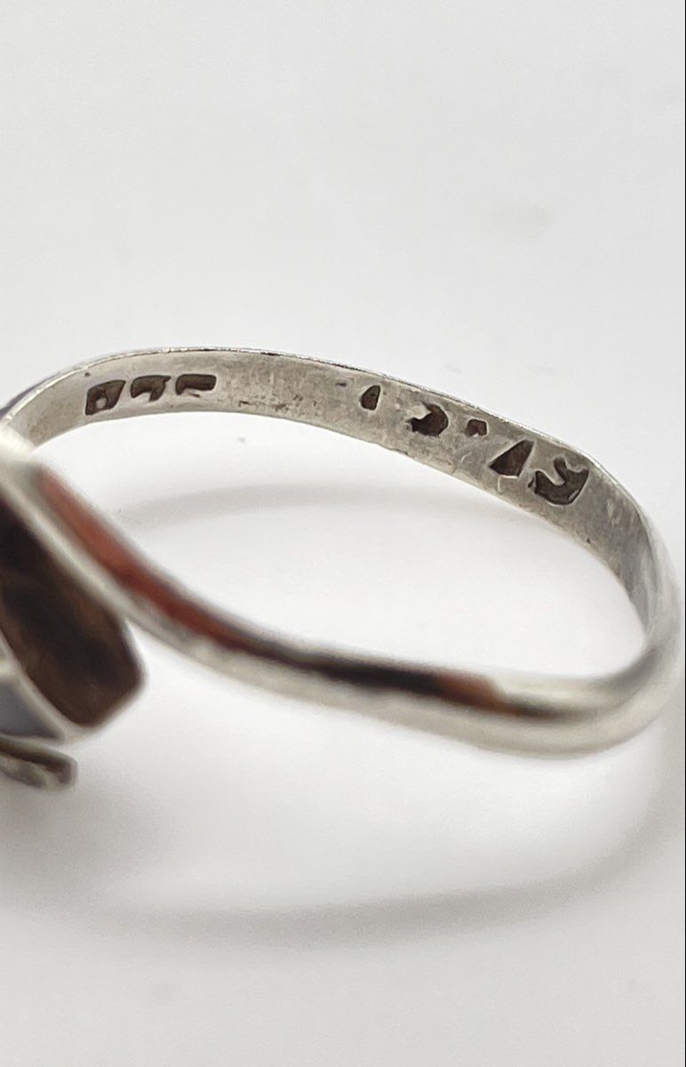 Lot Of Two 925 Sterling Silver Rings White Resin Inlay Heart & Footprints 4.9g