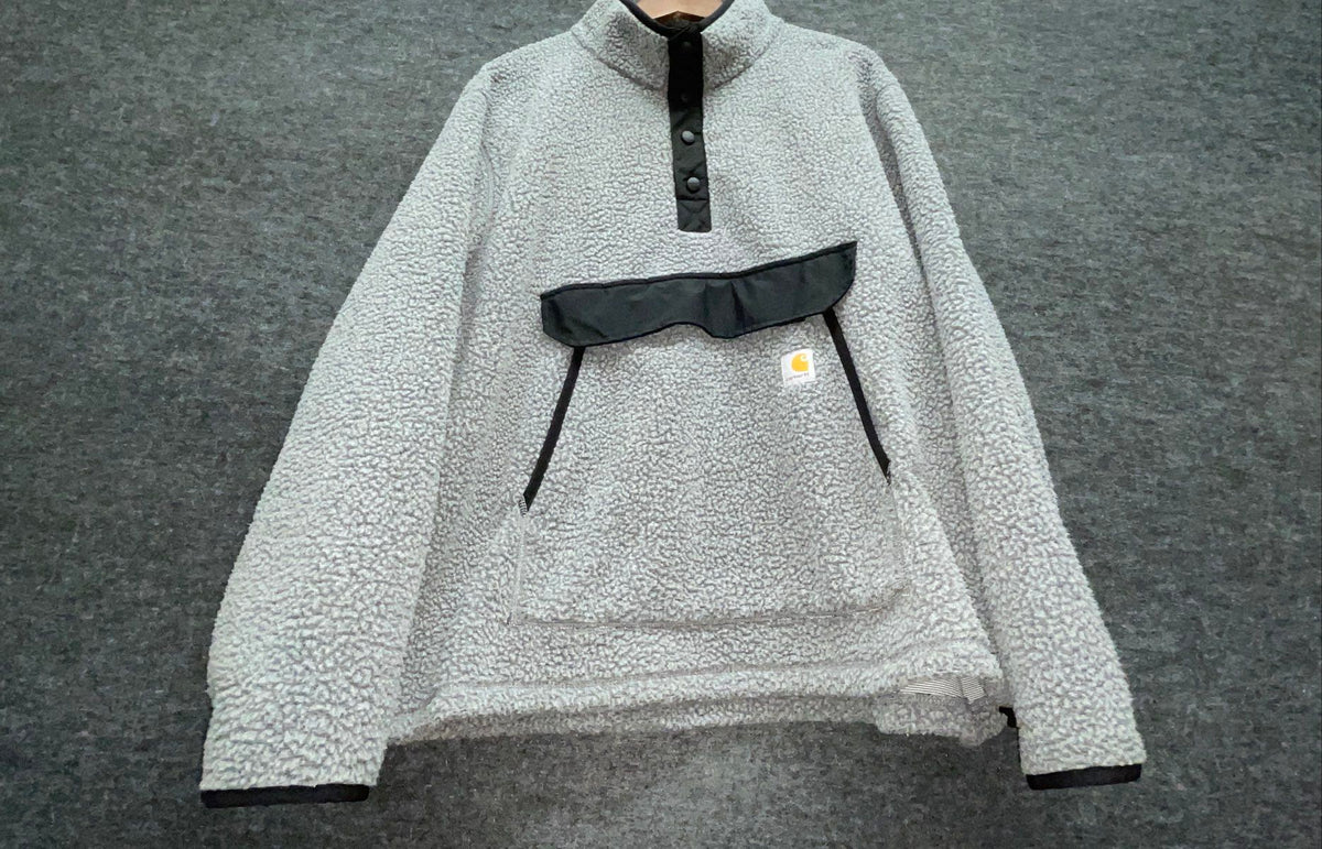 Carhartt Men's Sherpa Fleece Half Snap Pullover Gray Relaxed Fit Size M