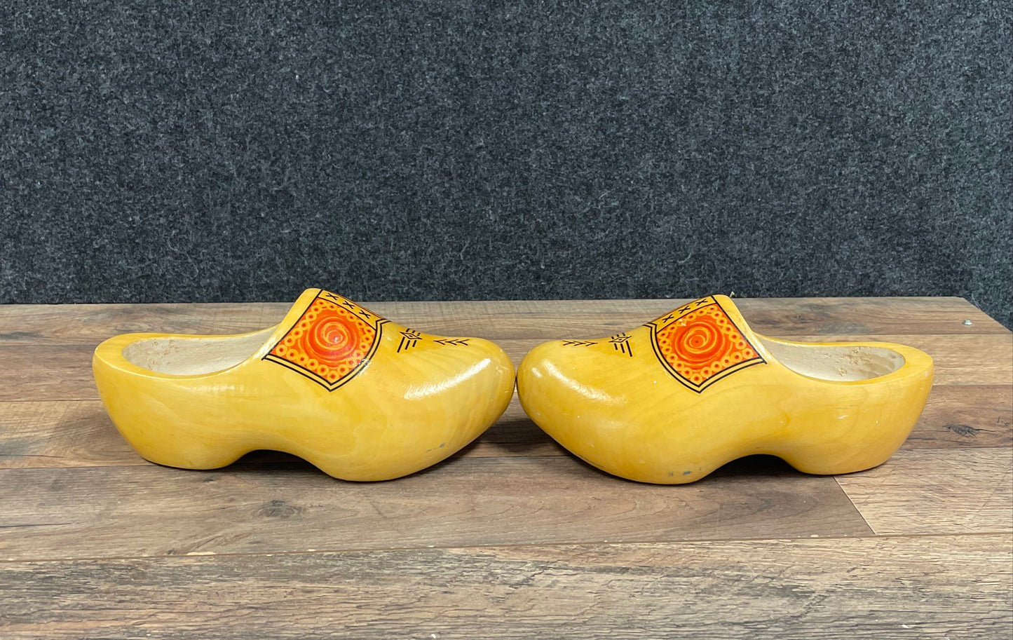 Dutch Hand Painted Wooden Shoes Klompen Orange Spiral Design Size EU 34-35
