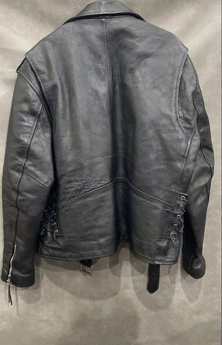 Vintage 90s Men's Black Leather Biker Motorcycle Jacket Lace Up Belted Sz 50