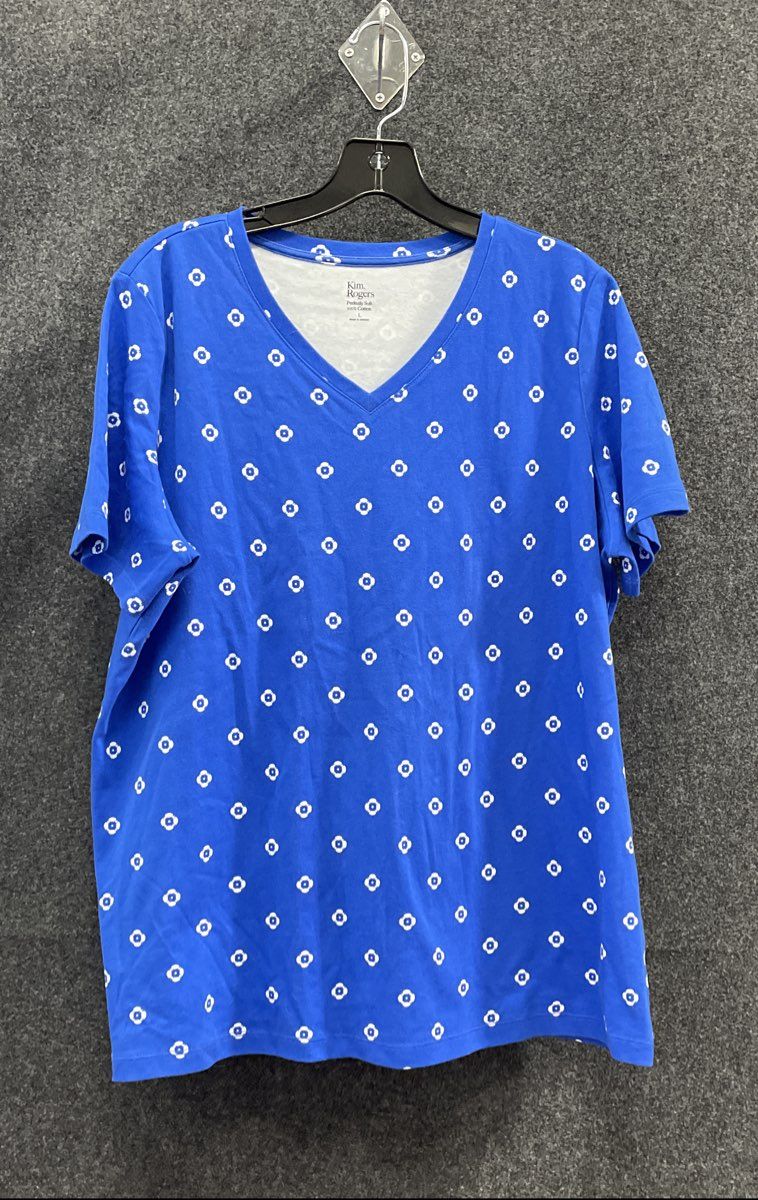 Kim Rogers Women's V-Neck T-Shirts Lot of 2 Red Blue Geometric Print Sz L