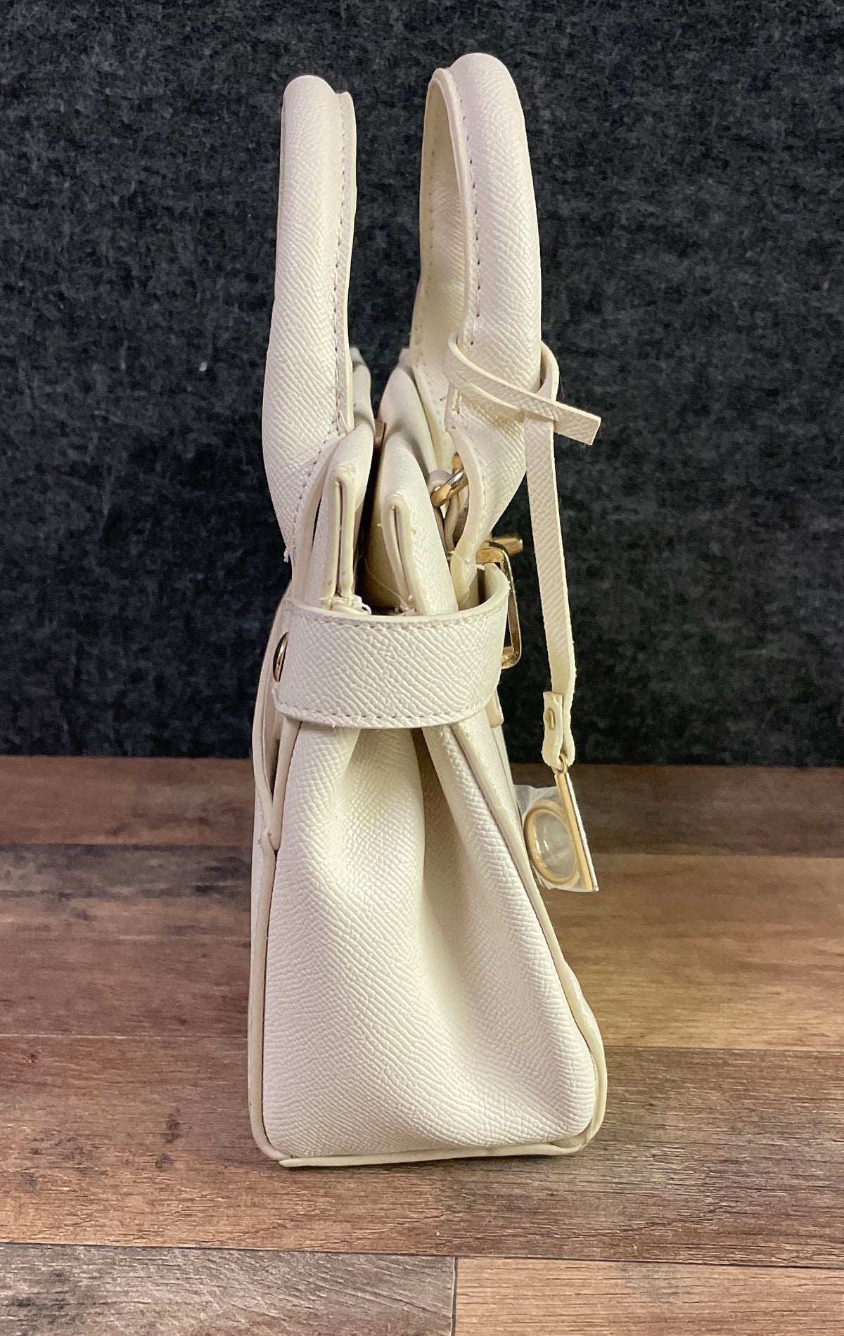 Bebe White Textured Faux Leather Satchel Bag Gold Hardware Top Handle Crossbody