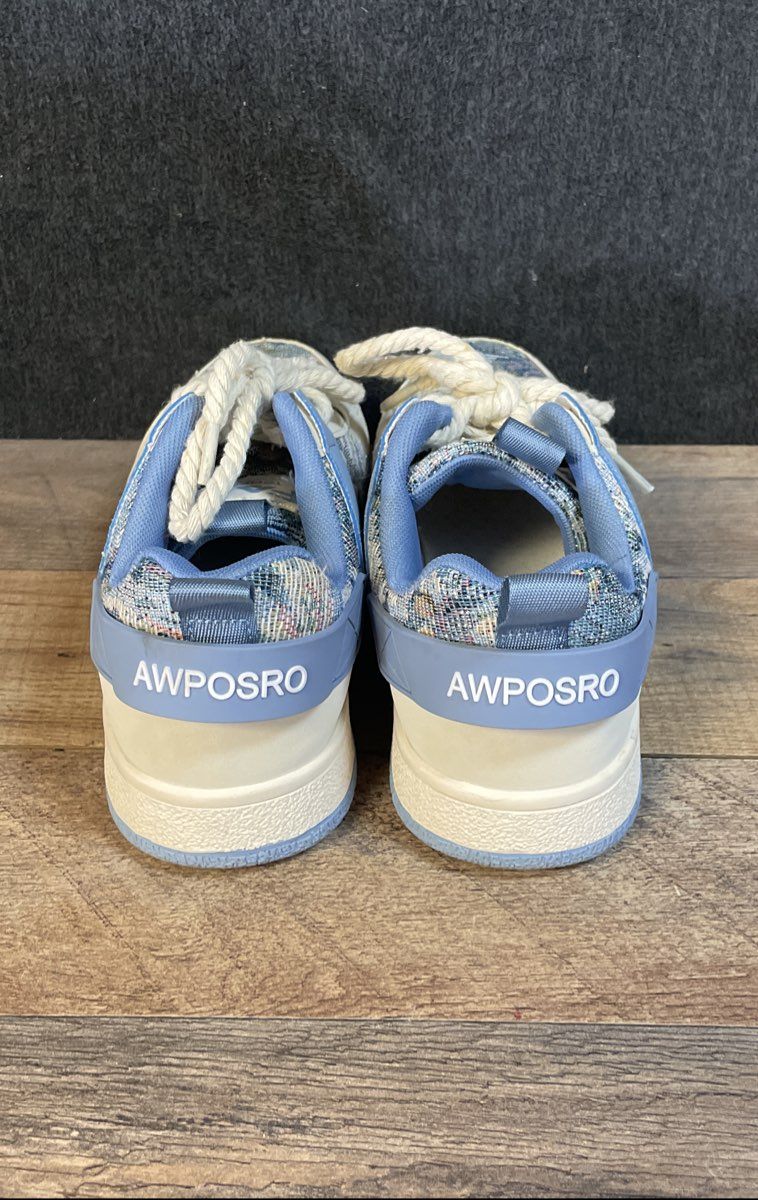 AWPOSRO Oil Painting Tapestry Chunky Rope Lace Skate Shoes Blue Size 41