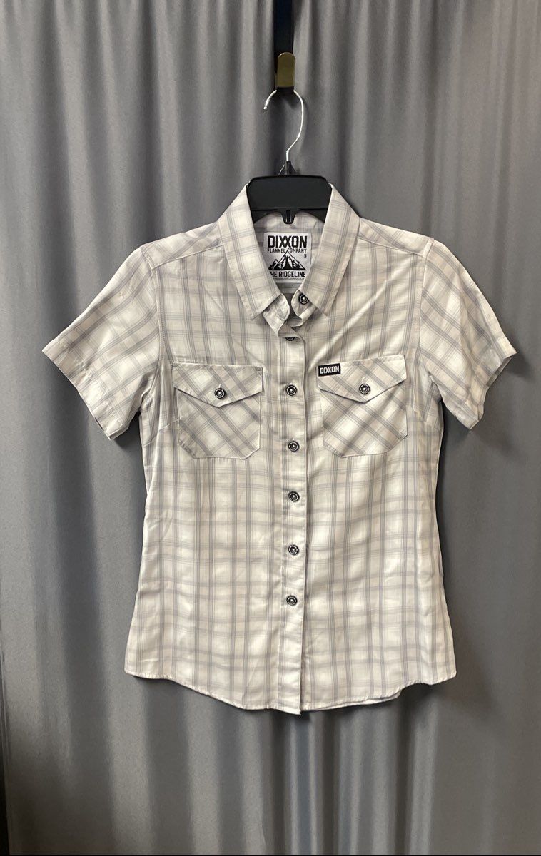Dixxon Women's The Ridgeline Bamboo Gray Plaid Short Sleeve Button Up Shirt S