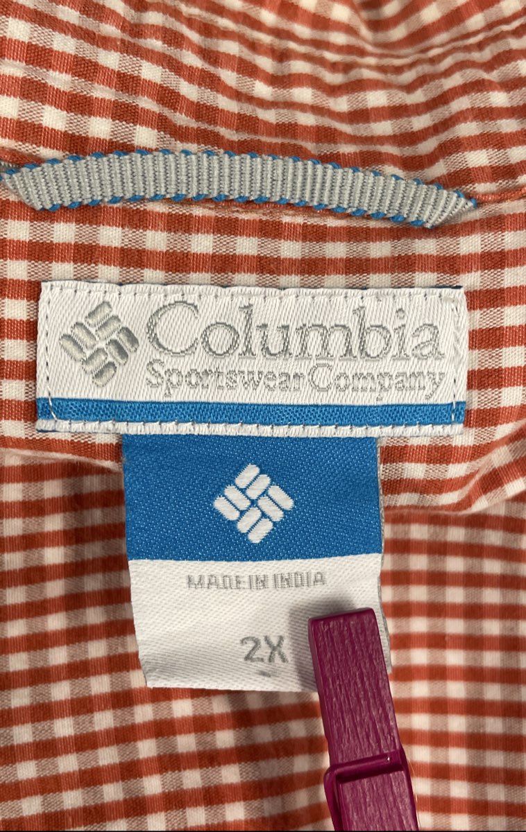 Columbia Men's Orange White Gingham Long Sleeve Cotton Button Up Shirt NWT Sz 2X