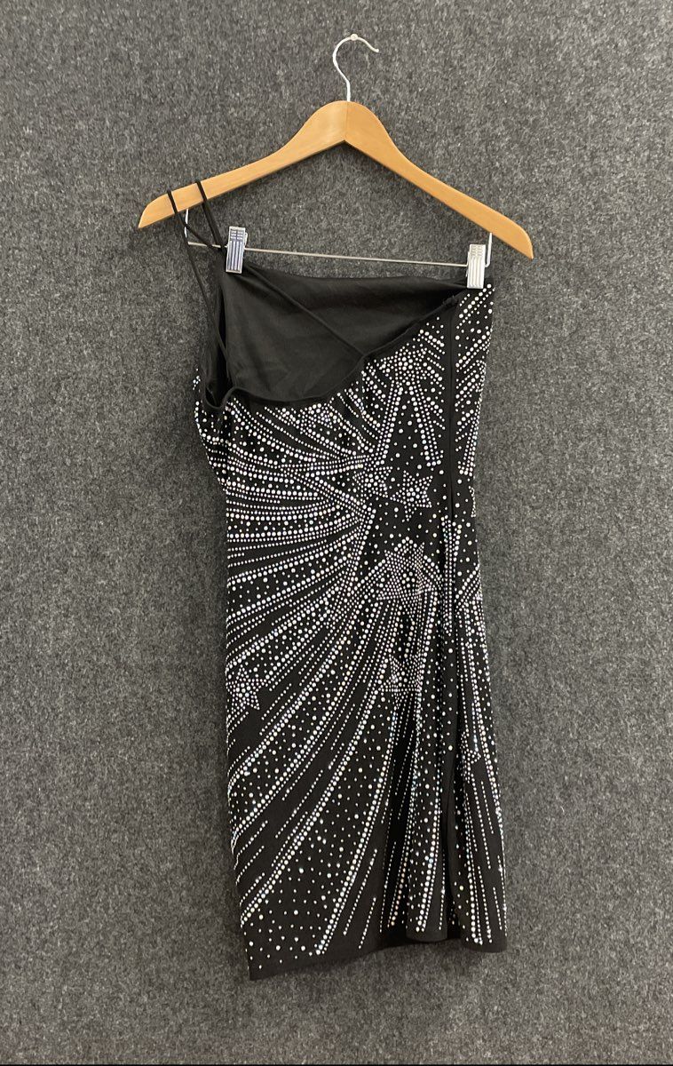 Windsor Women's Black One Shoulder Rhinestone Shooting Star Bodycon Dress Sz L