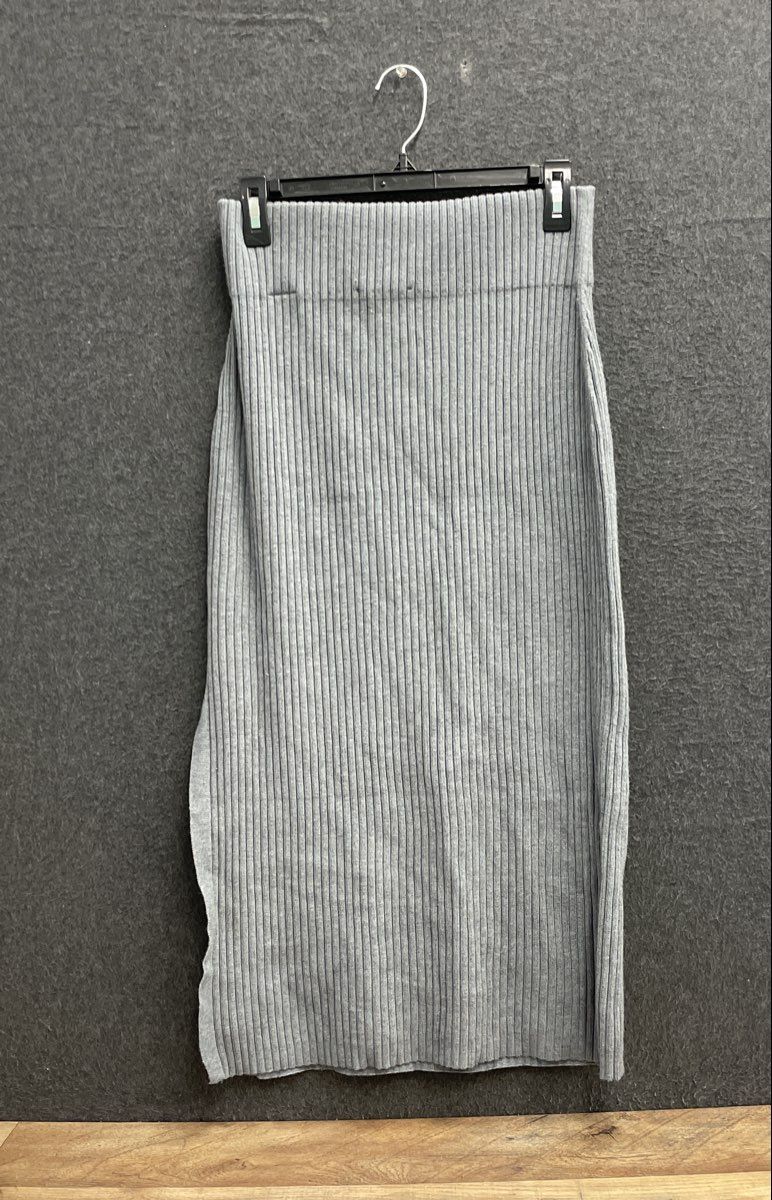 Express Women's Gray Ribbed Knit Midi Skirt with Side Slit Size M NWT